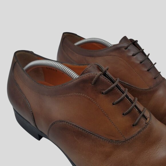 SANTONI Mens 'Salem' Brown Burnished Leather Cap Toe Oxfords Sz 11 D Italy $730 - Picture 4 of 14